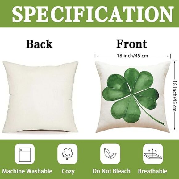 St. Patty’s Day 18x18 Pillow Covers – Green Plaid, Shamrock, Gnome – Set of 4 - Picture 5 of 10